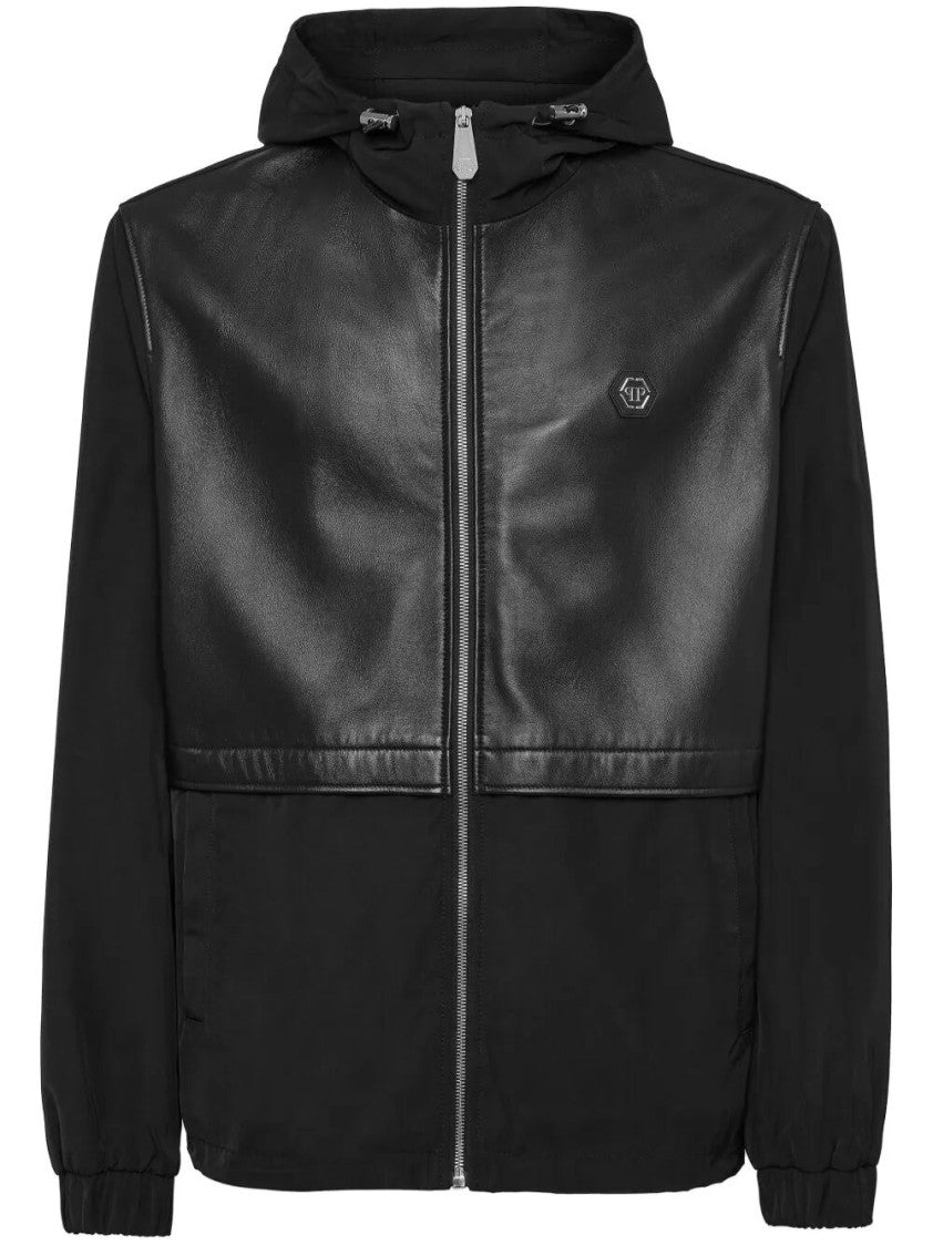 Philipp Plein Leather Long Sleeve Hooded Jacket