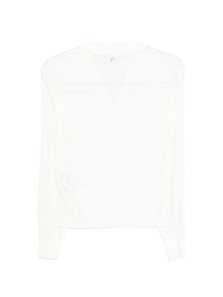 Liu Jo Semi-Sheer Polka Dot V-Neck Sweater