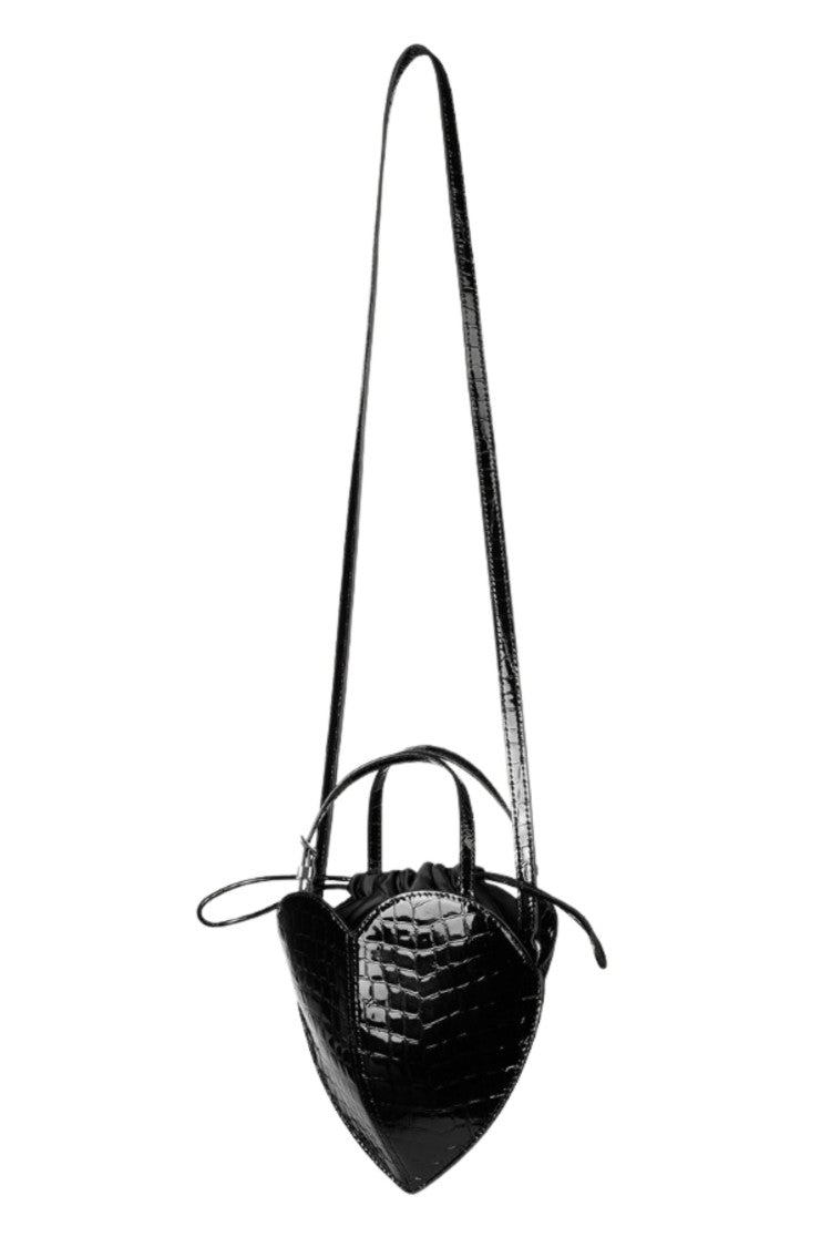 Rotate Heart Bag In Glossy Crocodile-Effect Leather