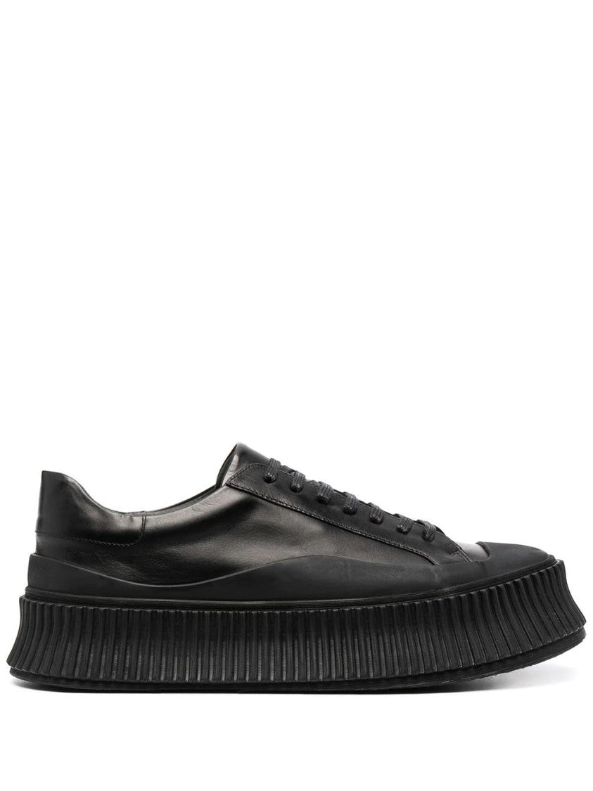Jil Sander Black Leather Low-Top Sneakers With Ribbed Rubber Sole
