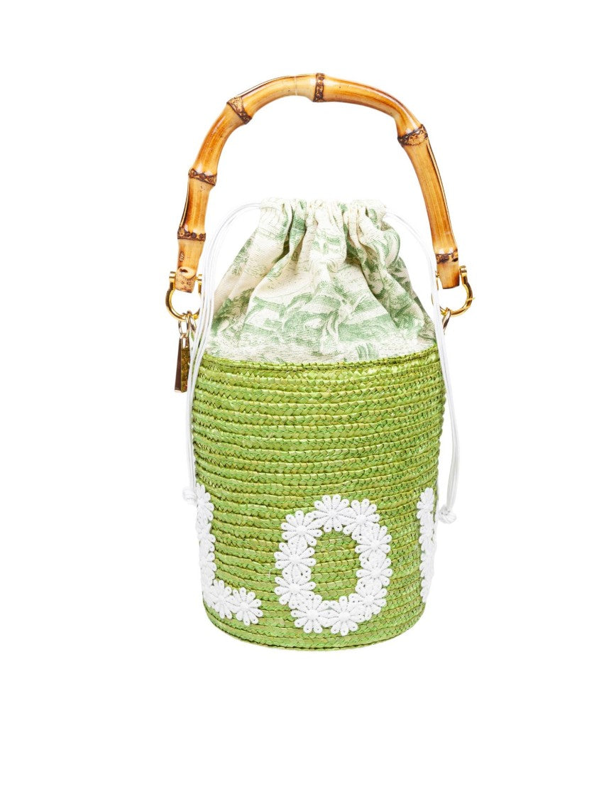 La Milanesa Green Love Bucket Bag In Straw