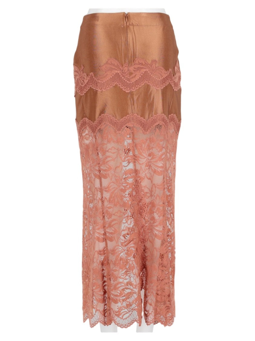 Rabanne Beige Floral Lace Overlay Viscose-Blend Midi Skirt