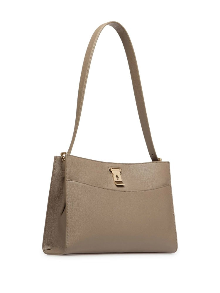 Bally Textured Cow Leather Shoulder Bag With Gold-Tone Clasp Closure
