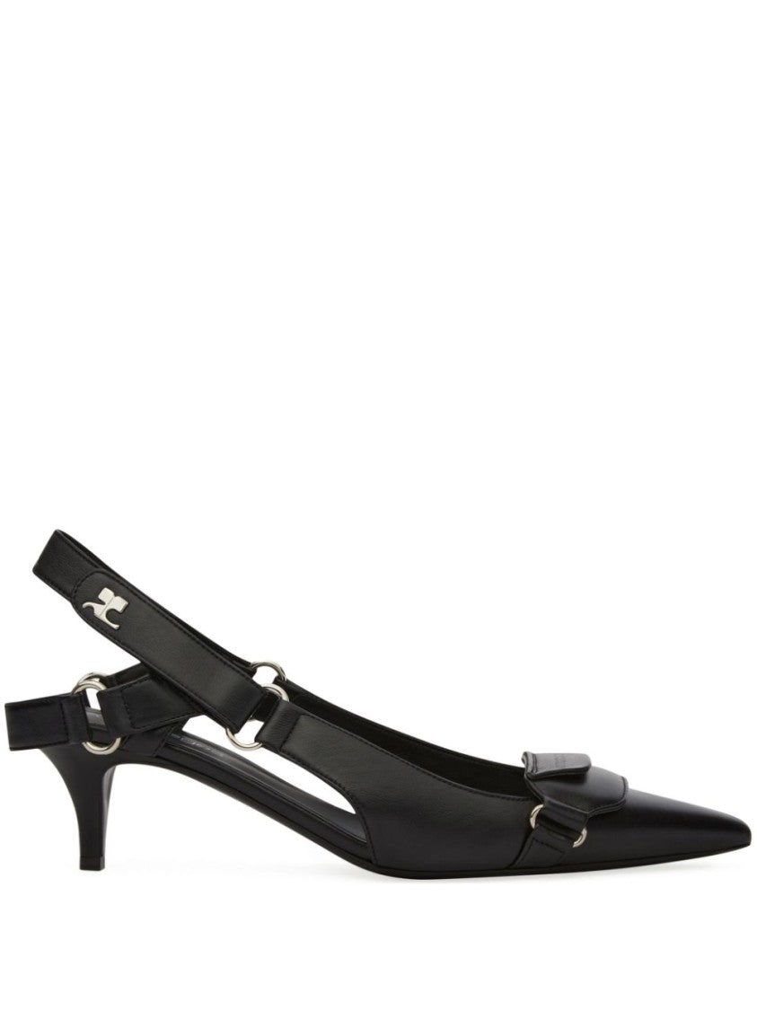 Courrèges Black Pointed Toe Slingback Heels
