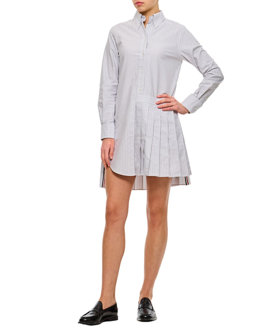 Thom Browne Oxford Stripe Oversized Shirtdress With Asymmetric Pleat Detail
