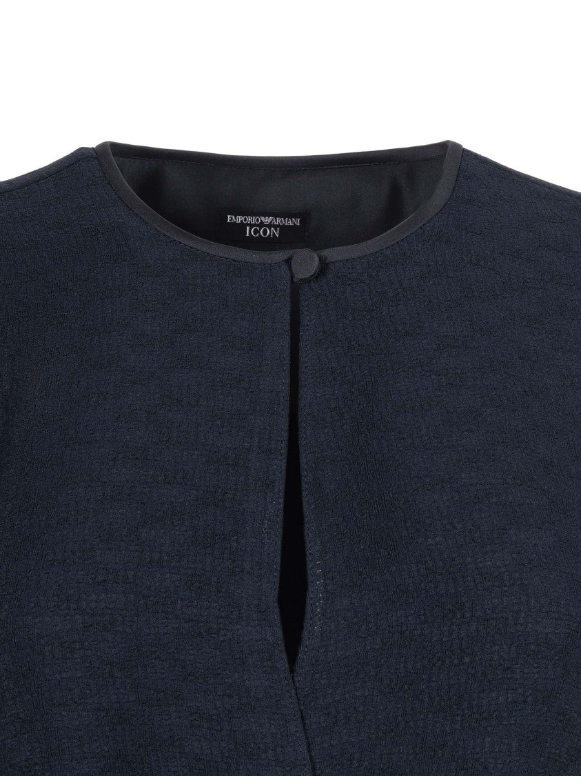 Emporio Armani Structured Black Midi Dress With Belted Waist And Modern Opening