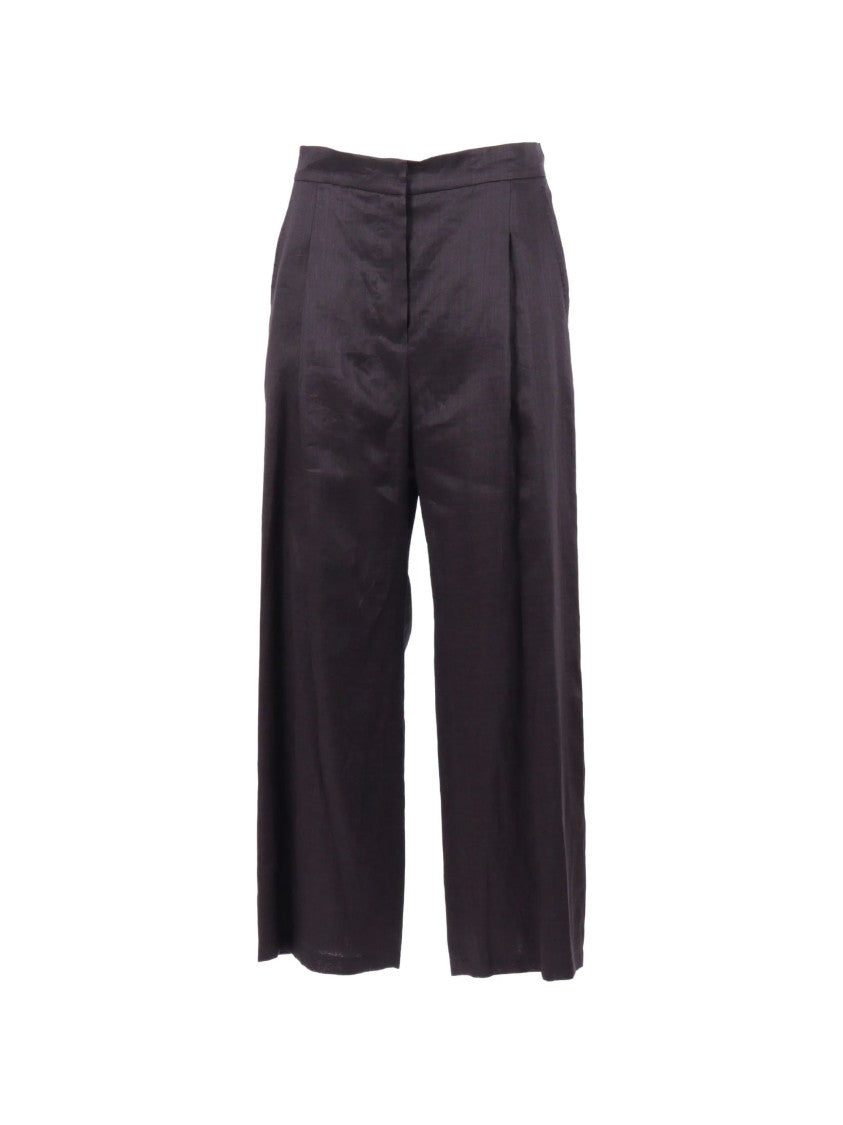 Max Mara Black Single Front Dart Ramie Straight-Leg Pants