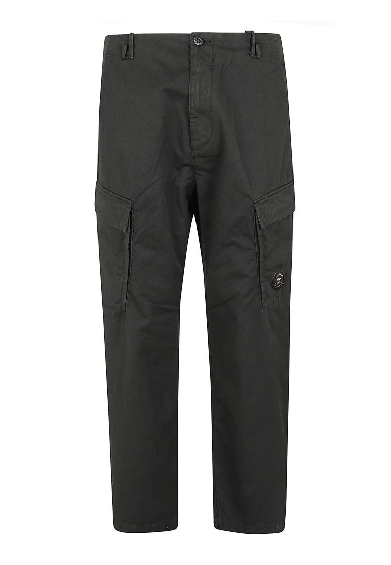 C.P. Company Seamless Black Cotton Gabardine Cargo Pants With Iconic Lens Detail