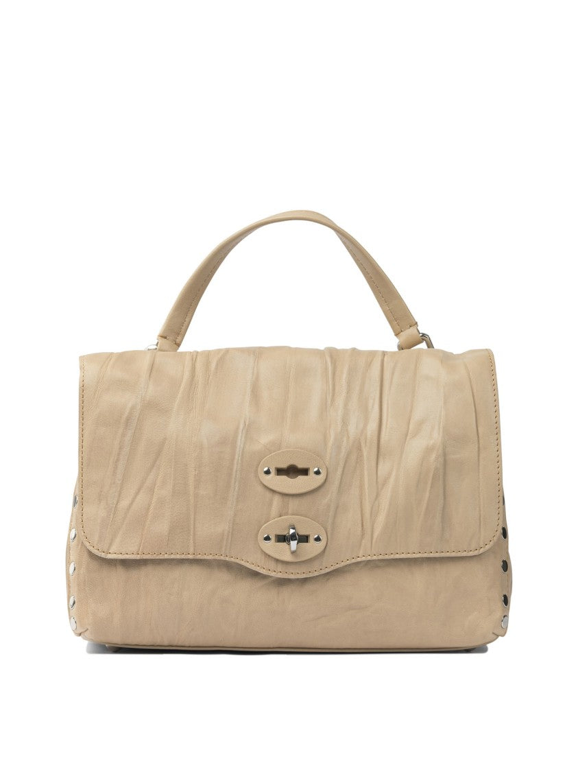 Zanellato Structured Lambskin Handbag With Pleated Texture And Adjustable Shoulder Strap
