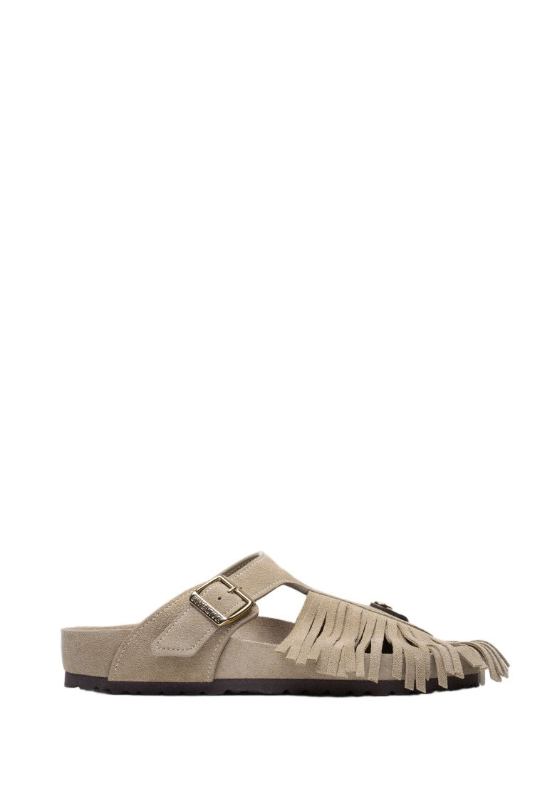 Birkenstock Beige Gizeh Fringe Suede Sandals