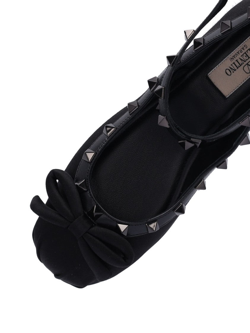 Valentino Garavani "Rockstud" Satin Ballerinas – Black