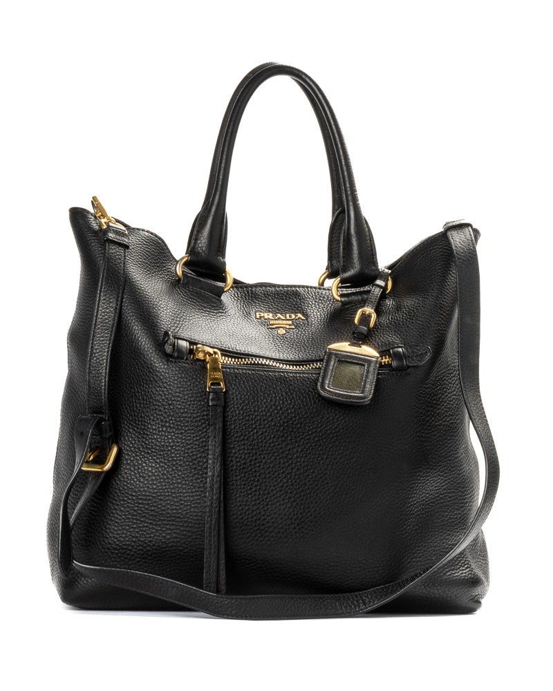 Prada Medium Granulated Leather Shopper With Gold Hardware