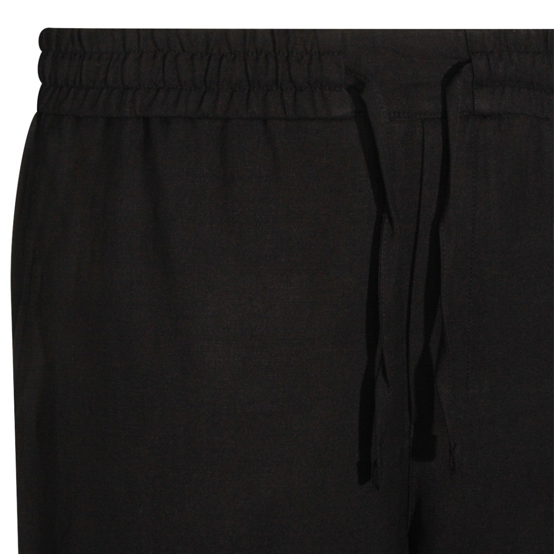 Ami Paris Black Viscose And Linen Blend Trousers With Adjustable Waistband