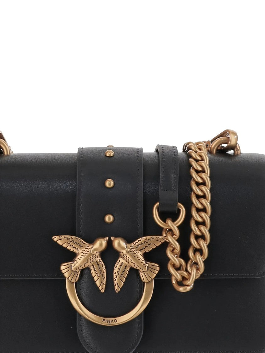 Pinko Black Love One Mini Leather Satchel
