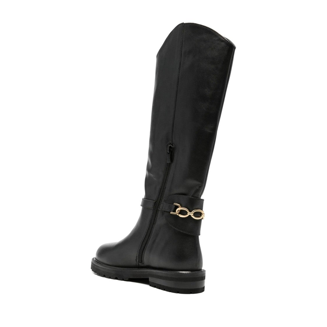 Adrianna Feretti Black Decorative Strap Gold Detail Leather Boots