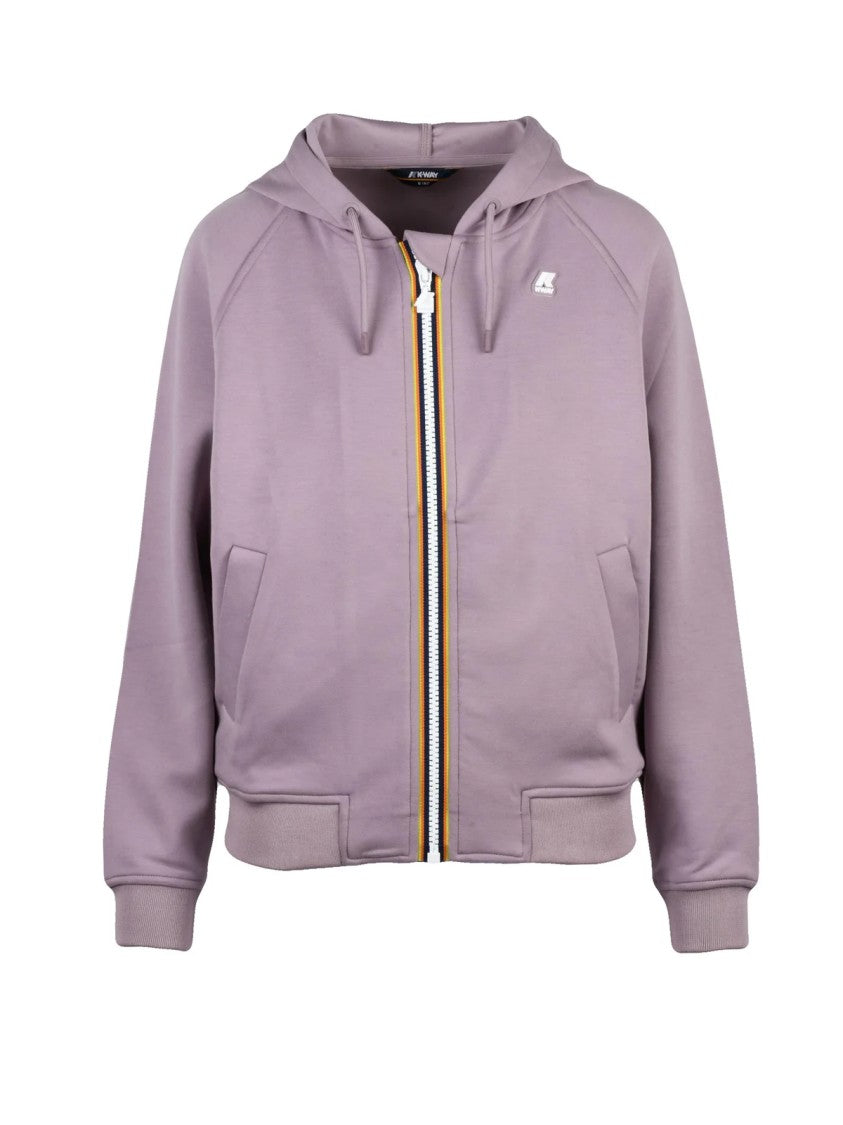 K-Way Purple Striped Trim Drawstring Hood Zip Hoodie