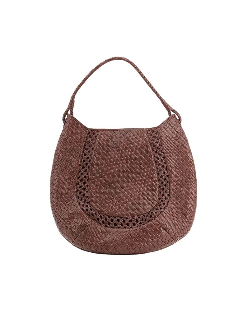 Ibeliv Chocolate Lamia Woven Leather Shoulder Bag