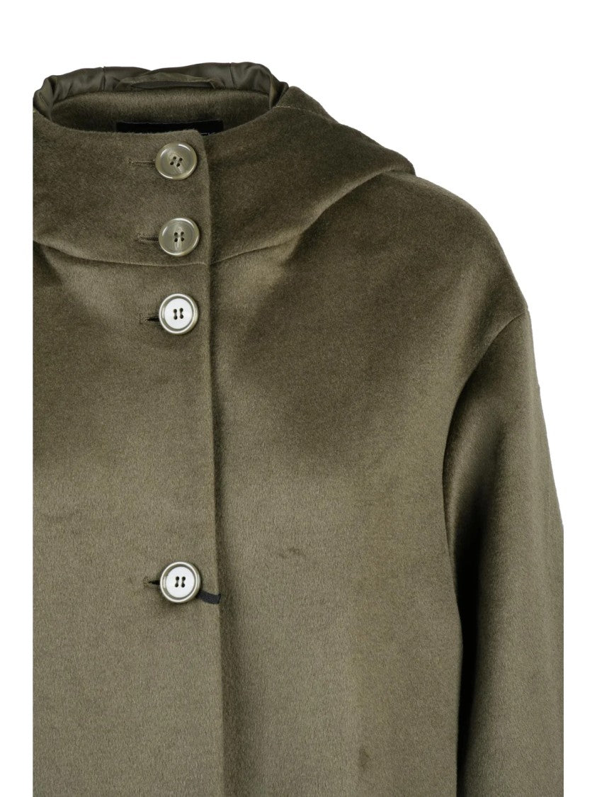 Pennyblack Timeless Green Wool Overcoat With High Collar And Button Closure