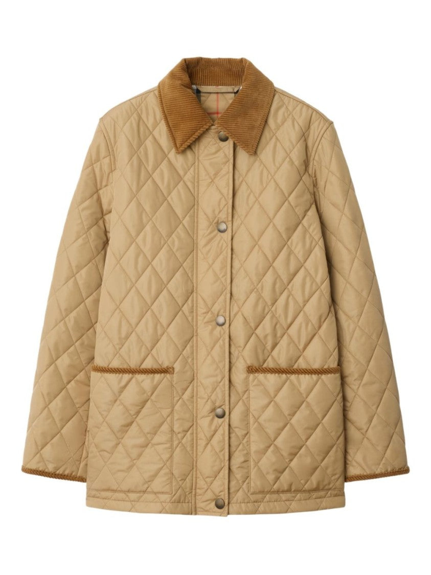 Burberry Quilted Jacket With Corduroy Collar And Boxy Silhouette