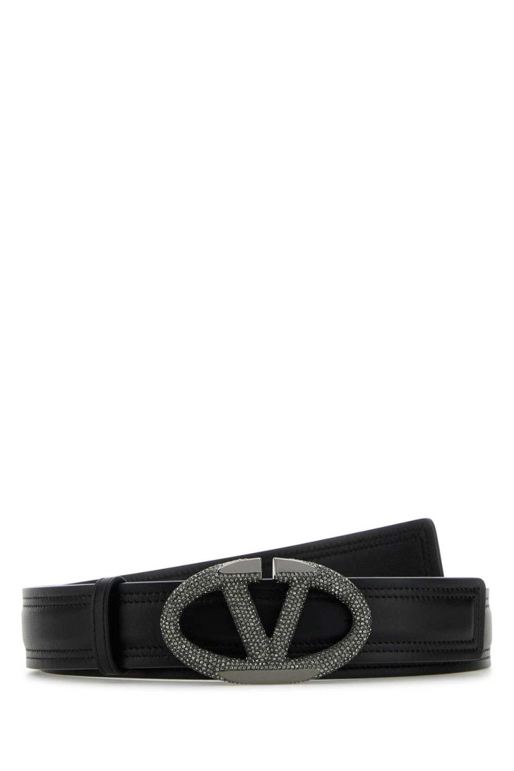 Valentino Garavani Black Leather Vlogo The Bold Edition Belt