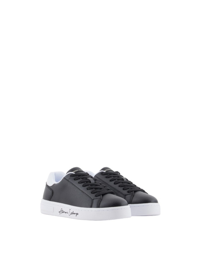 Armani Exchange Box Bottom Black Leather Sneakers Detailing