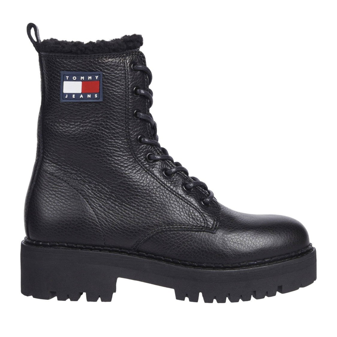 Tommy Jeans Urban Black Rugged Fleece-Lined Leather Boots