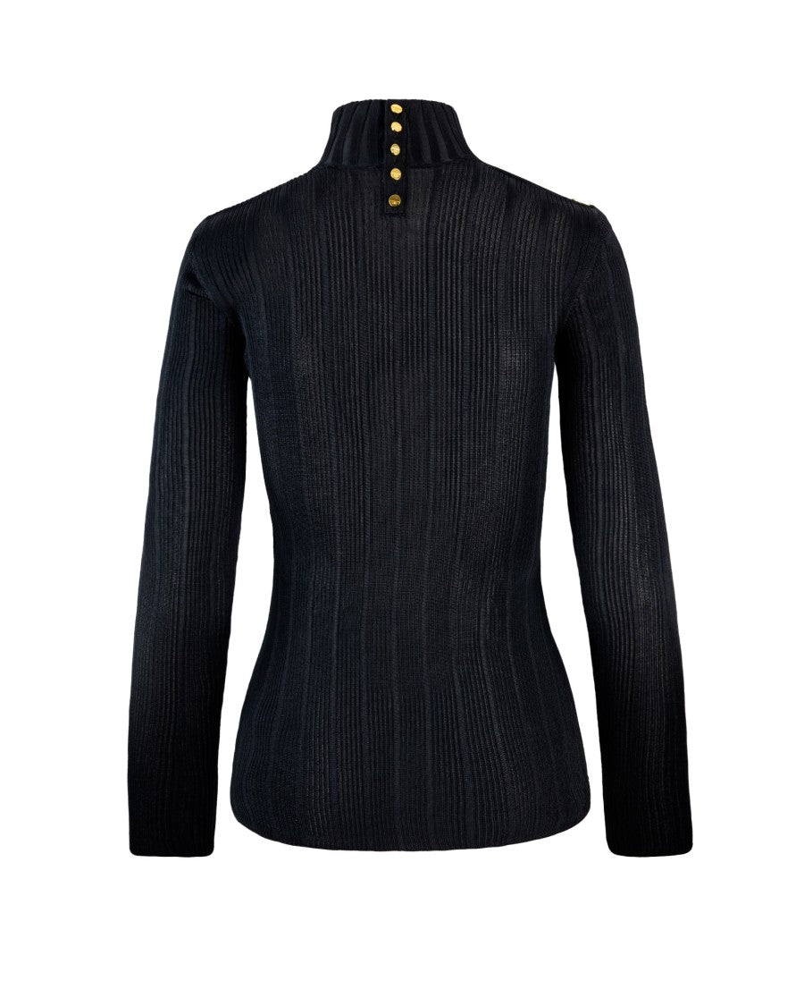 Elisabetta Franchi Black Viscose Yarn Sweater With Logo Details
