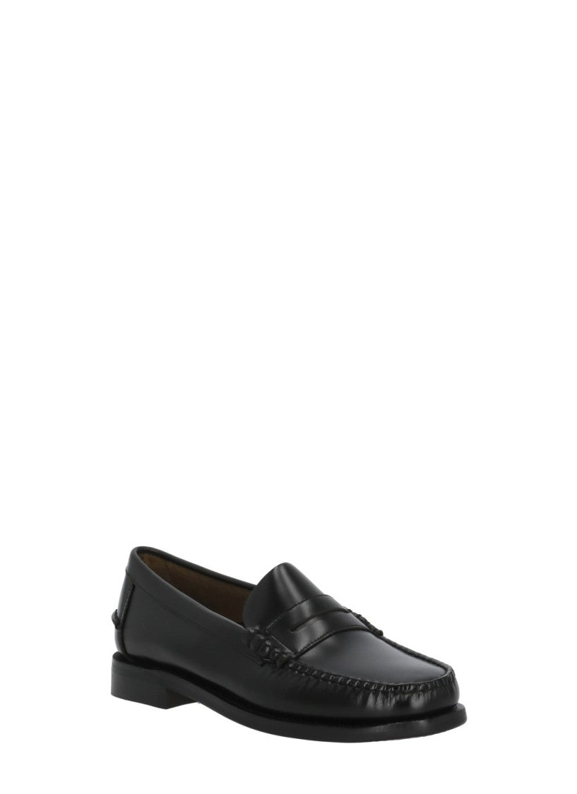 Sebago Black Patent Leather Classic Stitching Penny Loafers