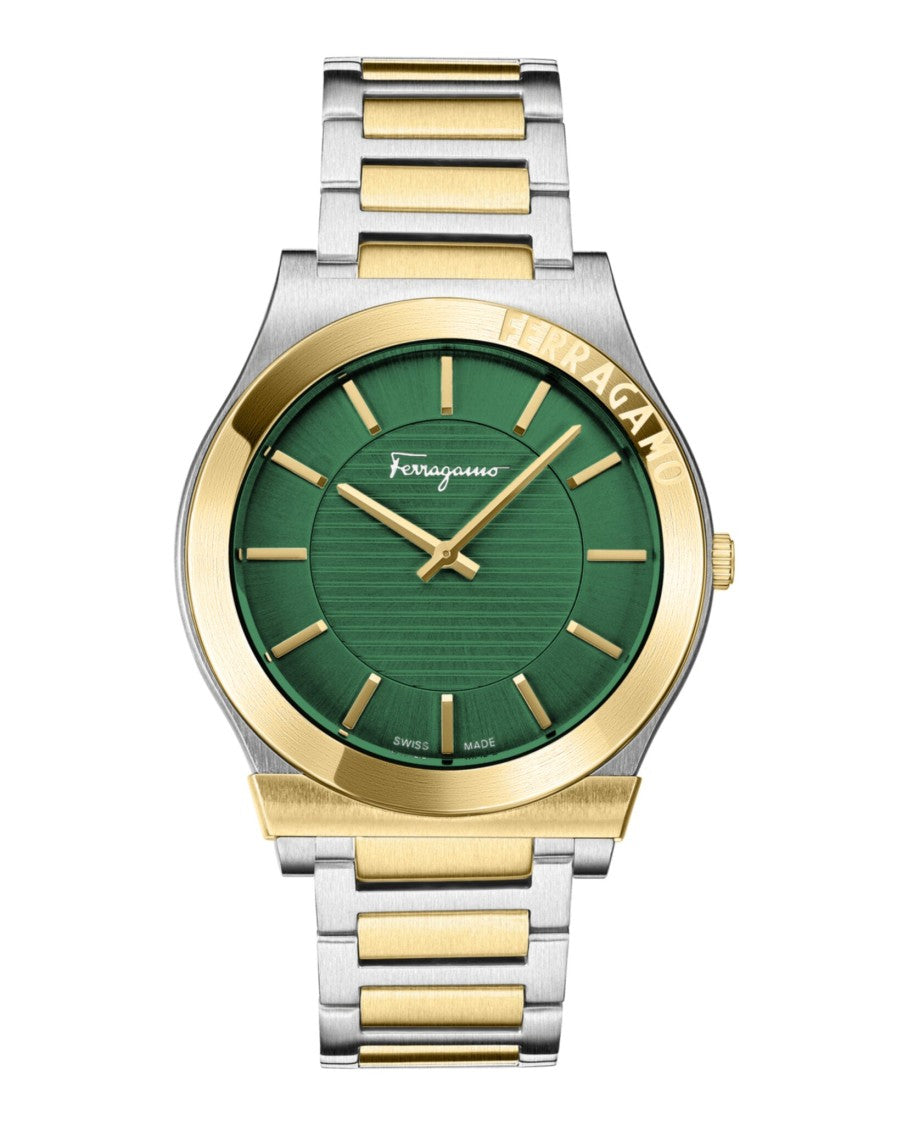 Ferragamo Gancini Bracelet Watch With Green Sunray Dial