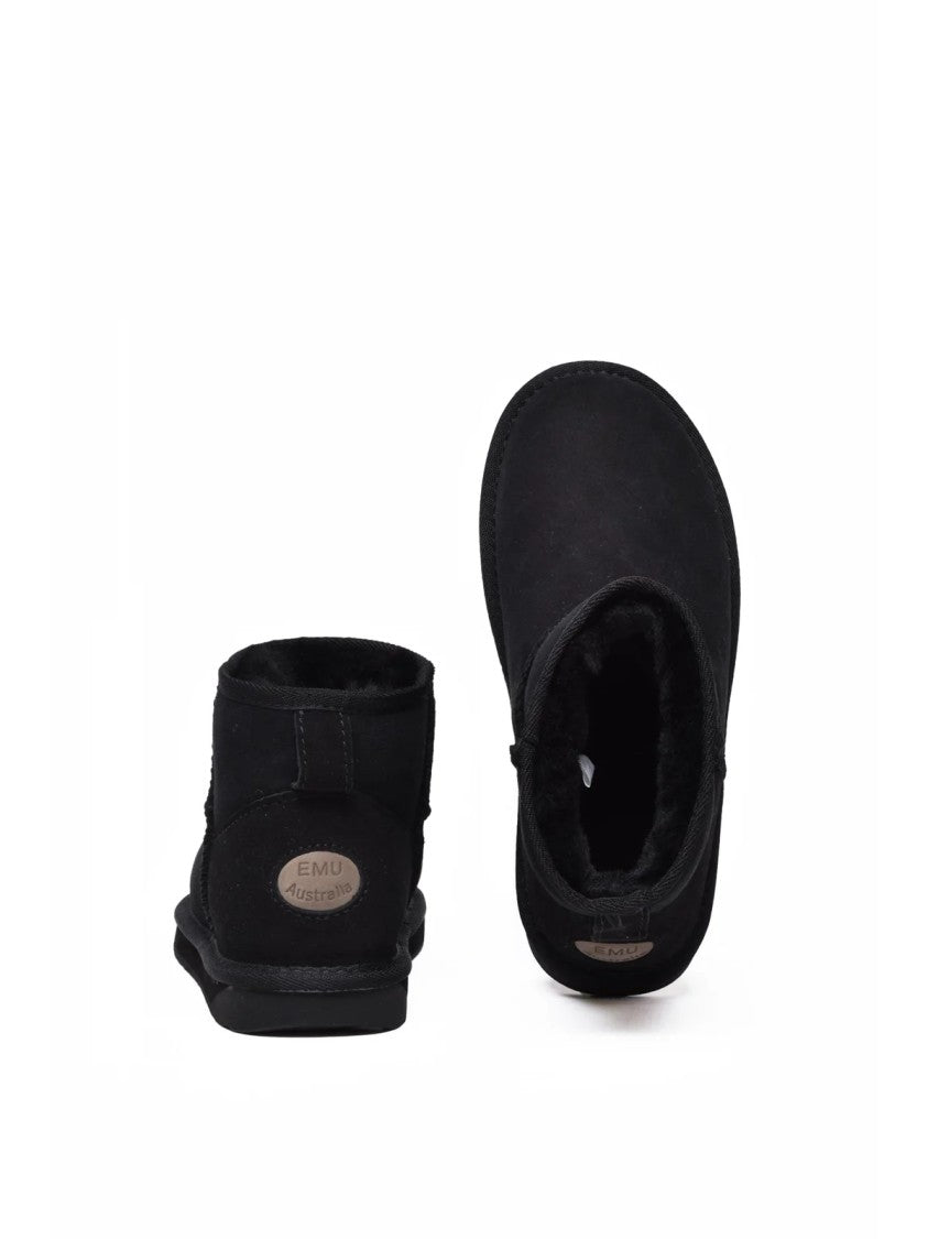 Emu Australia Black Leather Fur Stinger Micro Ankle Boots