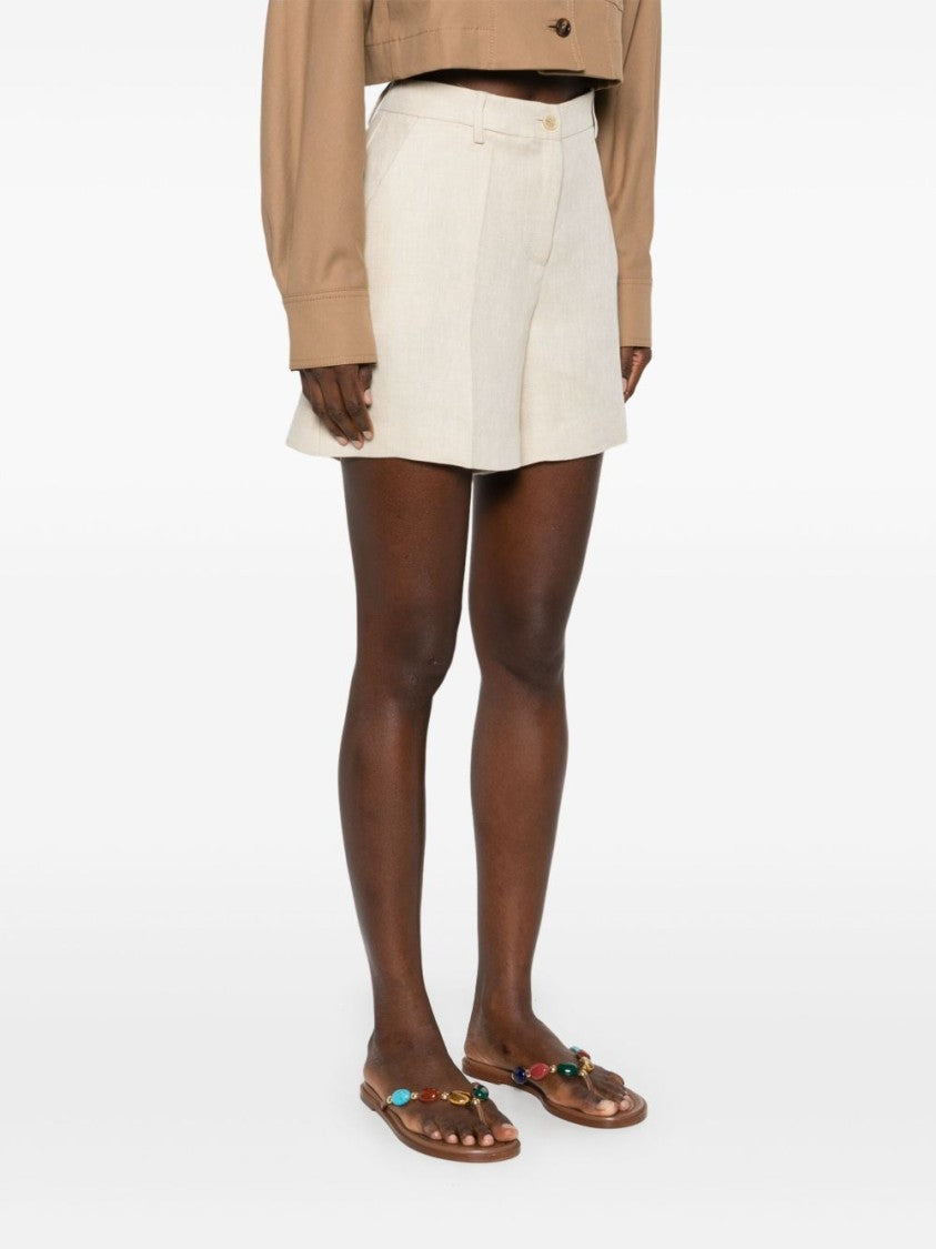 Parosh Beige Linen Tailored Shorts With High Waist