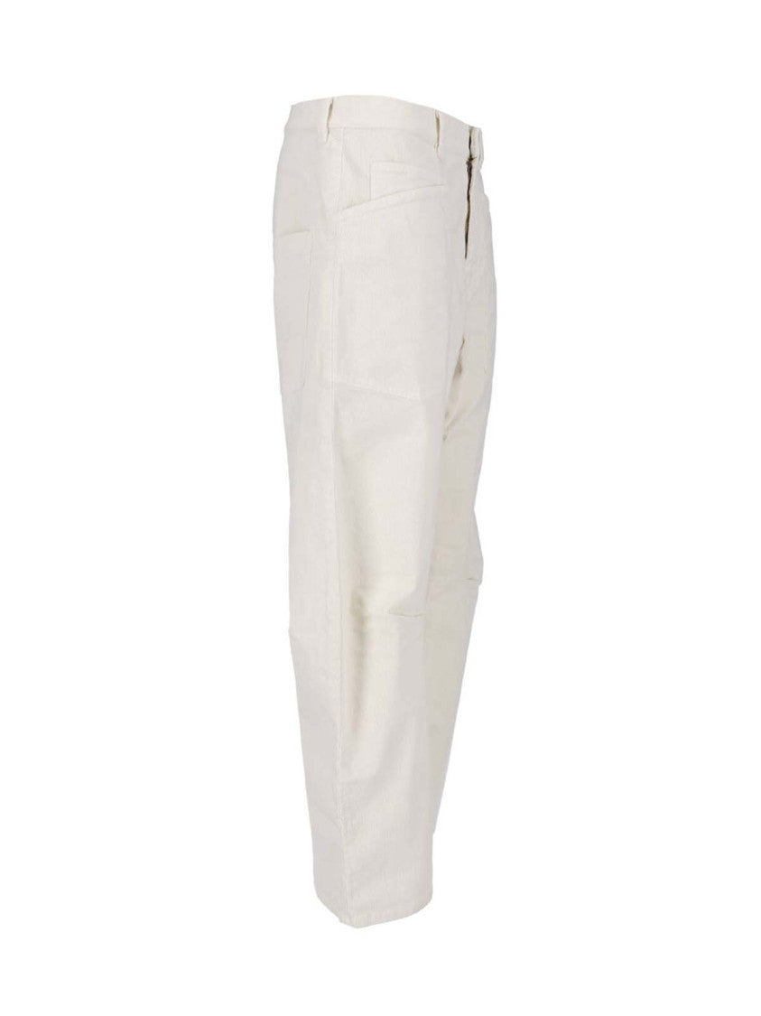 Nili Lotan Cream Shon Cotton Corduroy Rounded-Leg Pants