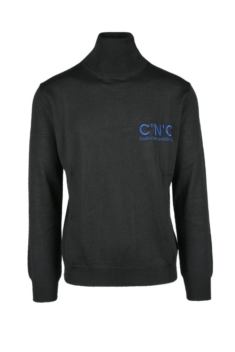 C N C Costume National Black High-Neck Virgin Wool-Blend Sweater