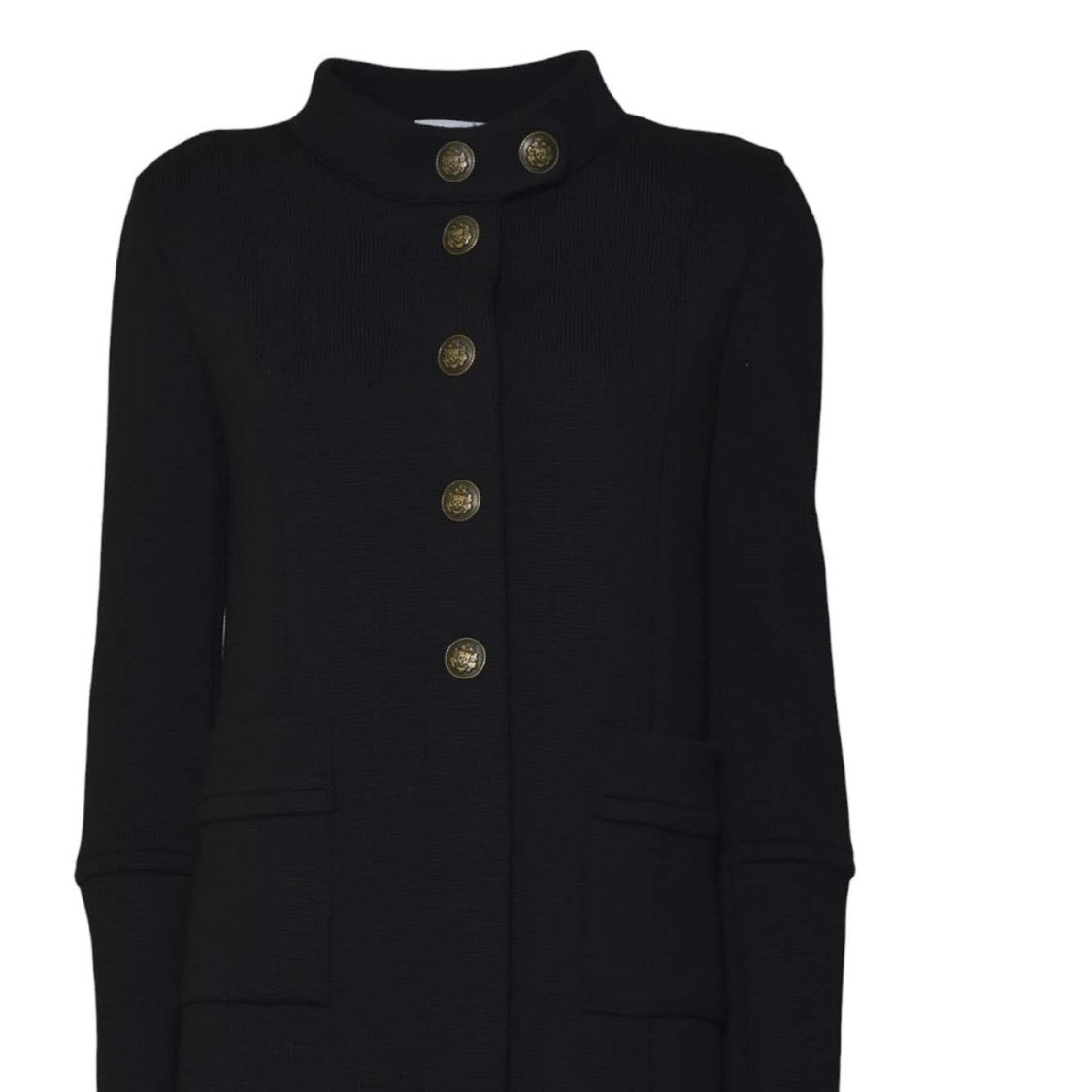 Charlott Long Black Wool Coat With Decorative Buttons And High Collar