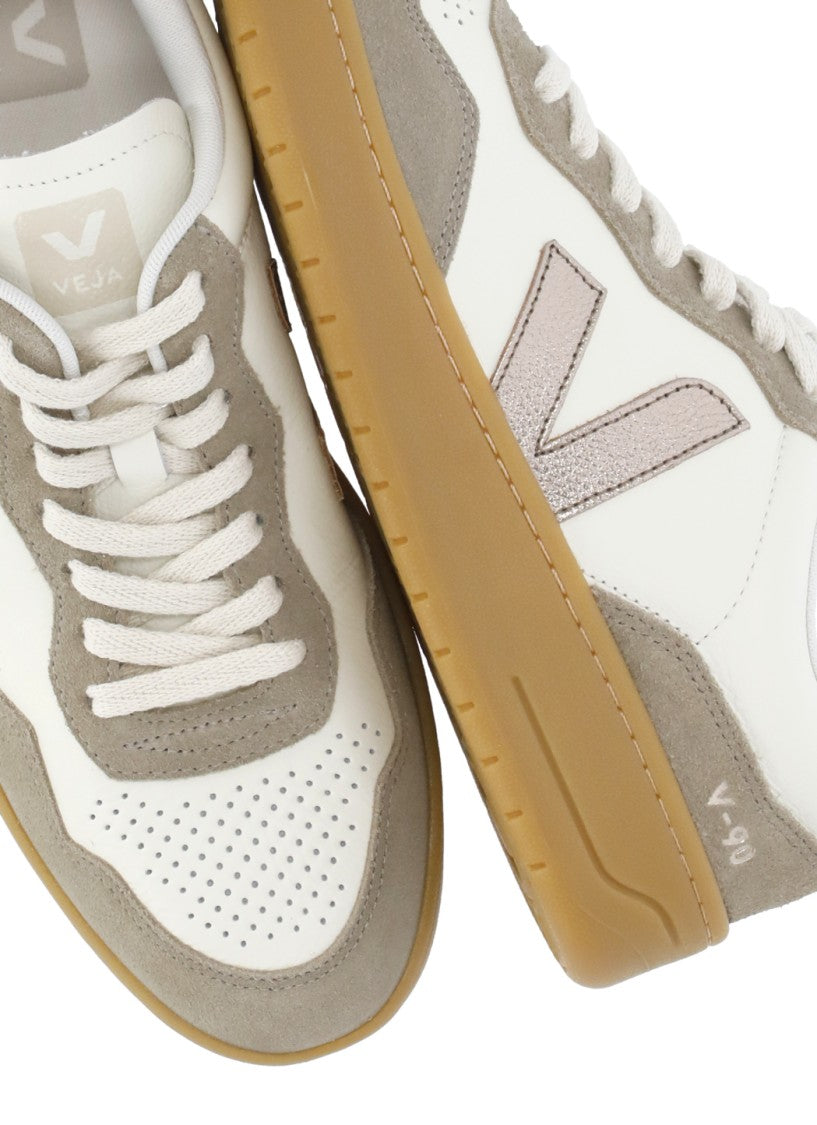 Veja V-90 White Suede Low-Top Sneakers