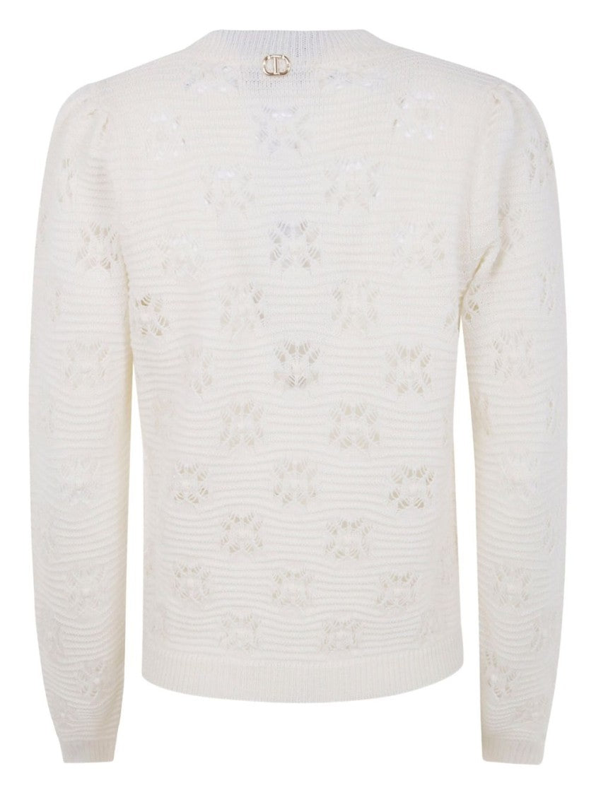 Twin-Set Textured Knit Sweater With Subtle Floral Pattern
