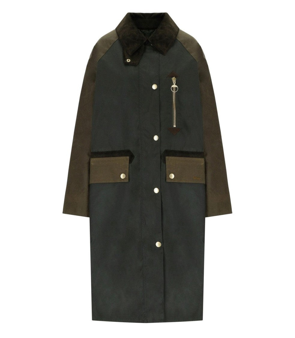 Barbour Evette Wax Green Long Jacket