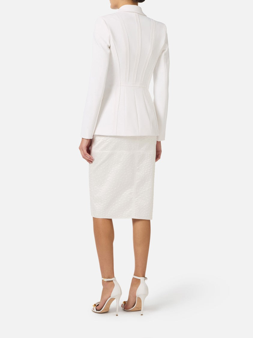 Elisabetta Franchi Tailored White Notch Lapel Fitted Blazer