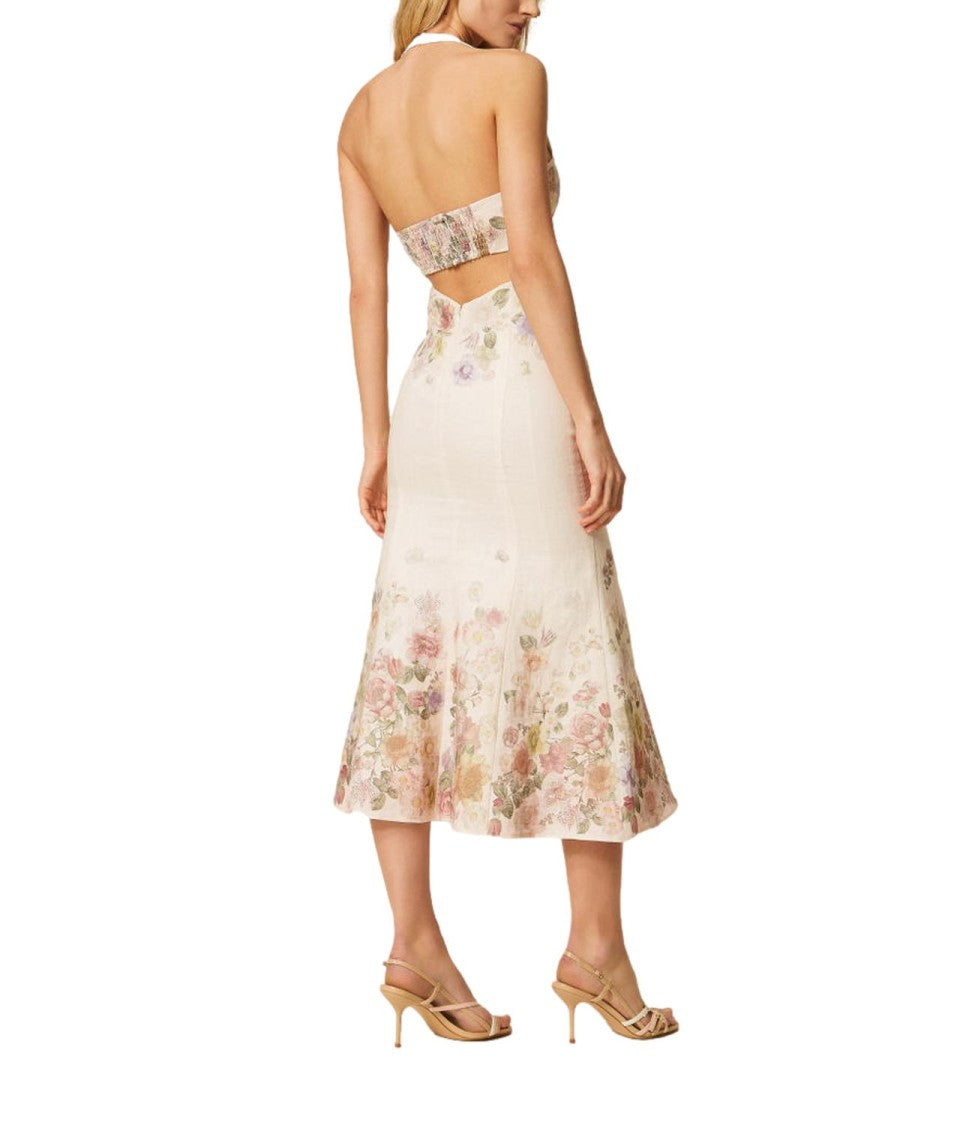 Twin-Set Long Cut-Out Dress With Floral Detailing