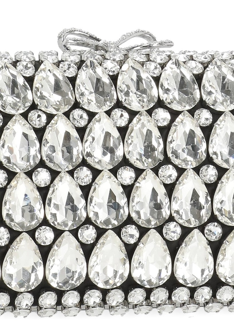 Self-Portrait Satin Crystal Pochette With Teardrop And Round Crystal Embellishments