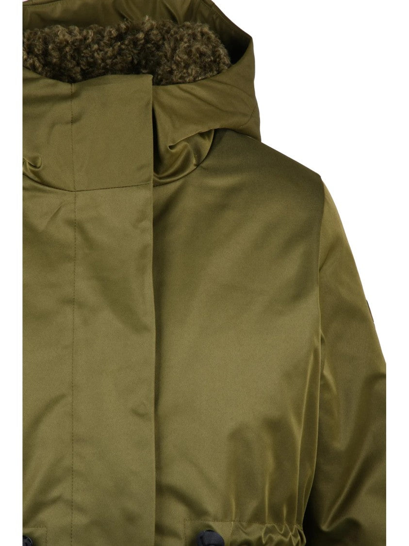 Save The Duck Military Green Padded Coat With Drawstring Waist And Flap Pockets