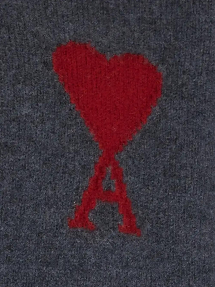 Ami Paris Grey Heart Emblem Silk-Blend Sweater