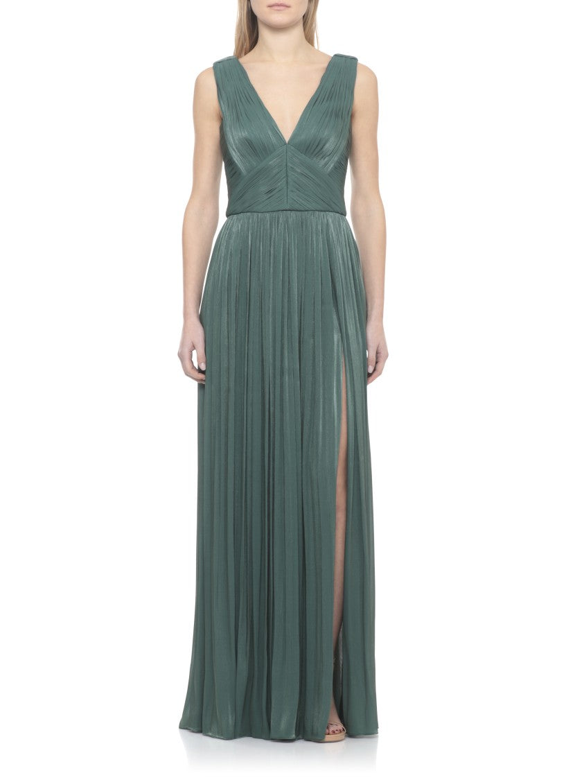 Costarellos Lurex Georgette Maxi Dress With Deep V-Neckline
