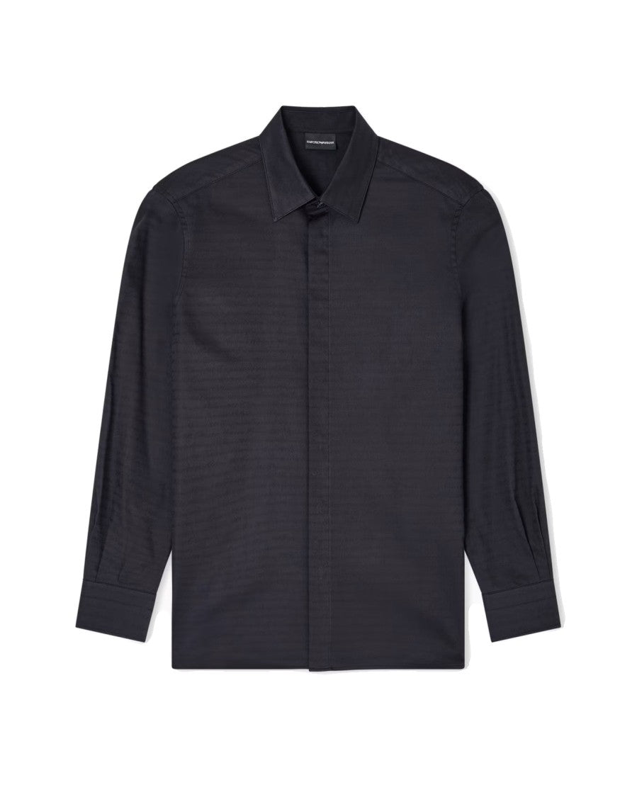 Emporio Armani Black Jacquard Shirt With Classic Collar