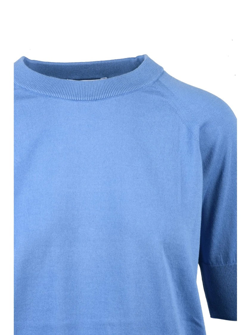 Alpha Studio Blue Cotton Crew Neck Knitwear