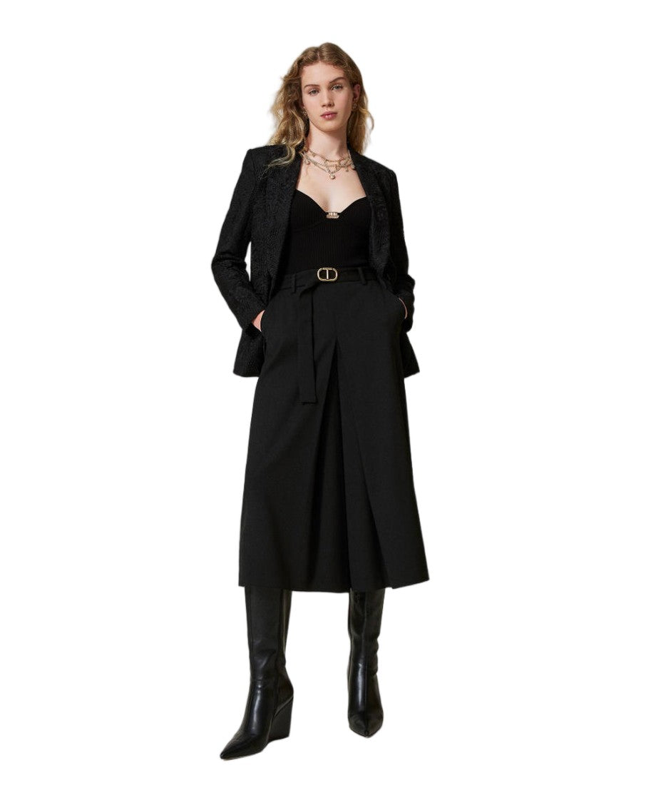 Twin-Set Black Paisley Macramé Lace Crêpe De Chine Lined Blazer