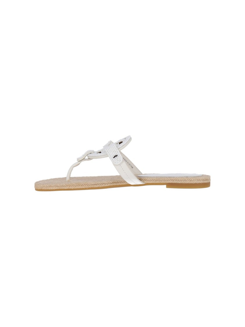 Tory Burch White Leather Miller Espadrilles Flats