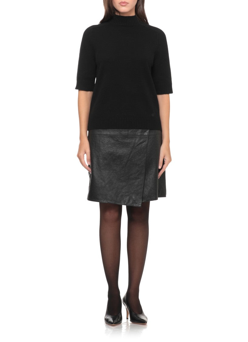Loulou De Saison Black Short-Sleeve High Neck Cashmere Sweater
