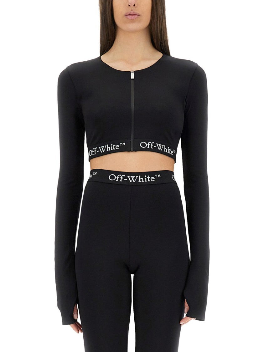 Off-White Cropped Top With Logoed Band