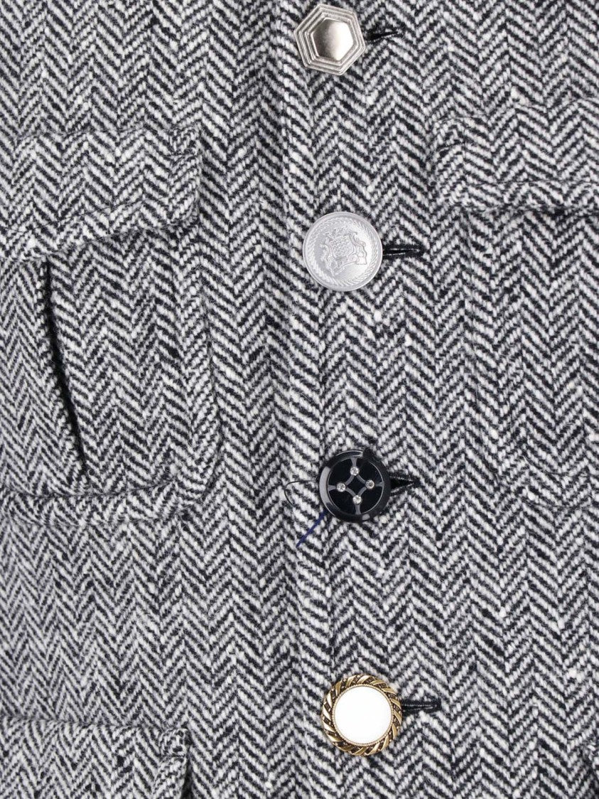 Junya Watanabe Chevron-Patterned Wool Blazer With Unique Metal Buttons